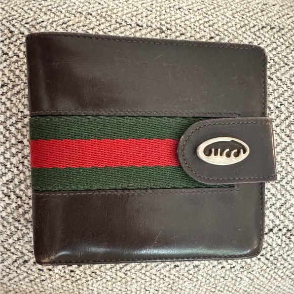 1970’s Gucci Old Cursive logo Men's Dark Brown Authentic Leather Wallet - Picture 1 of 11